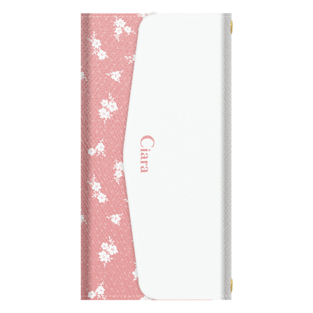 iPhone15ケース 手帳型カード収納レザーケース ドットフラワー ピンク