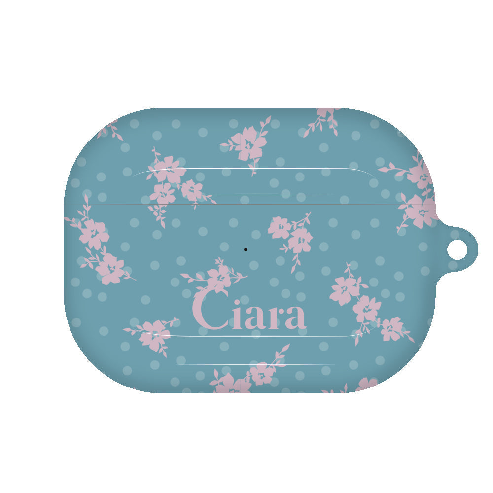 AirpodsProケース ハード ドットフラワー ブルー