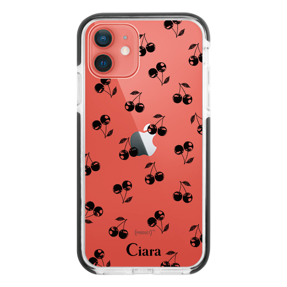 iPhone11 クッションバンパー 耐衝撃クリアケース ロマンティックチェリー ブラック