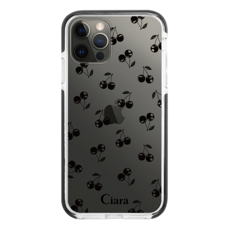 iPhoneケース クッションバンパー 耐衝撃クリアケース ロマンティックチェリー
