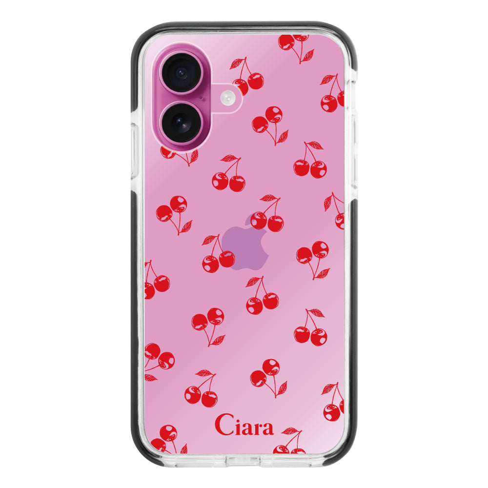 iPhone16Plus クッションバンパー 耐衝撃クリアケース ロマンティックチェリー レッド