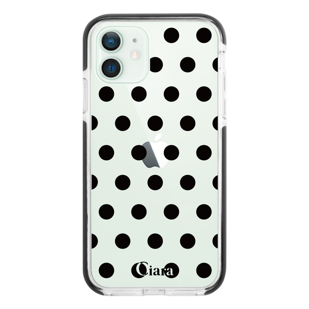 iPhone12mini クッションバンパー 耐衝撃クリアケース ドット ブラック