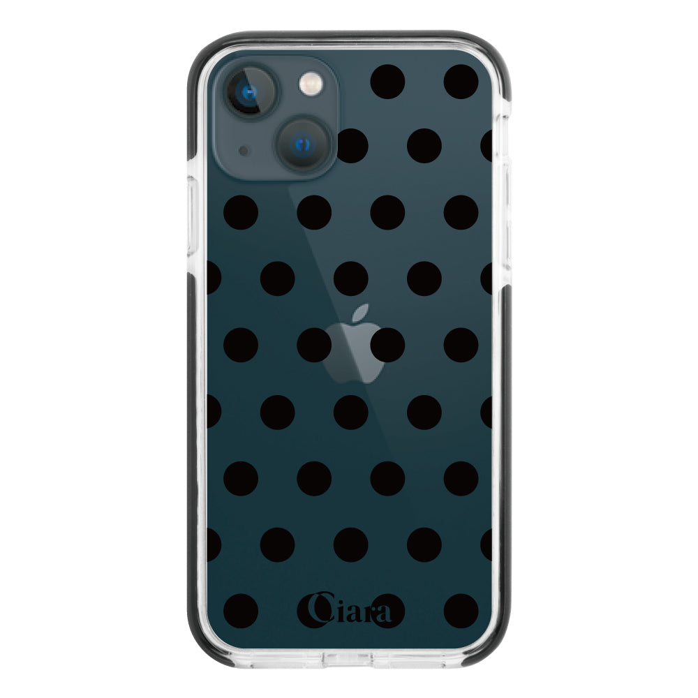 iPhone13mini クッションバンパー 耐衝撃クリアケース ドット ブラック
