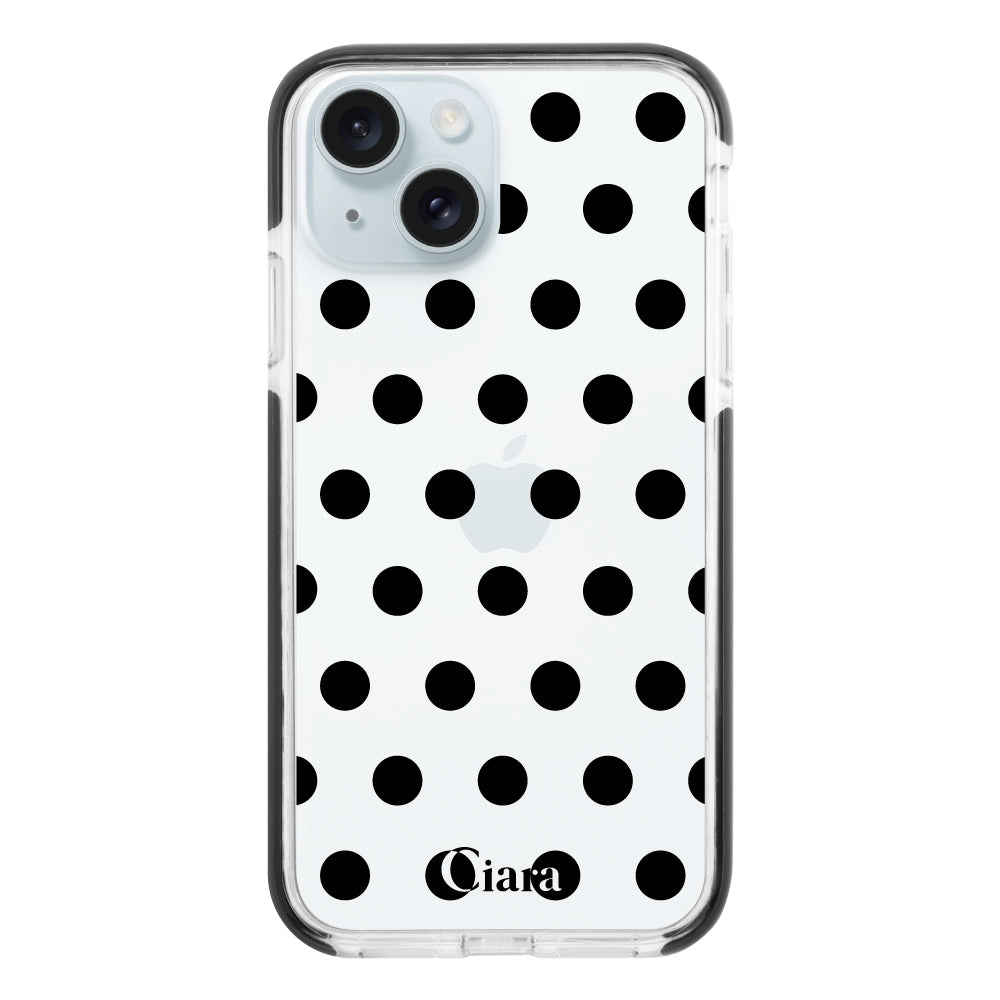 iPhone15Plus クッションバンパー 耐衝撃クリアケース ドット ブラック