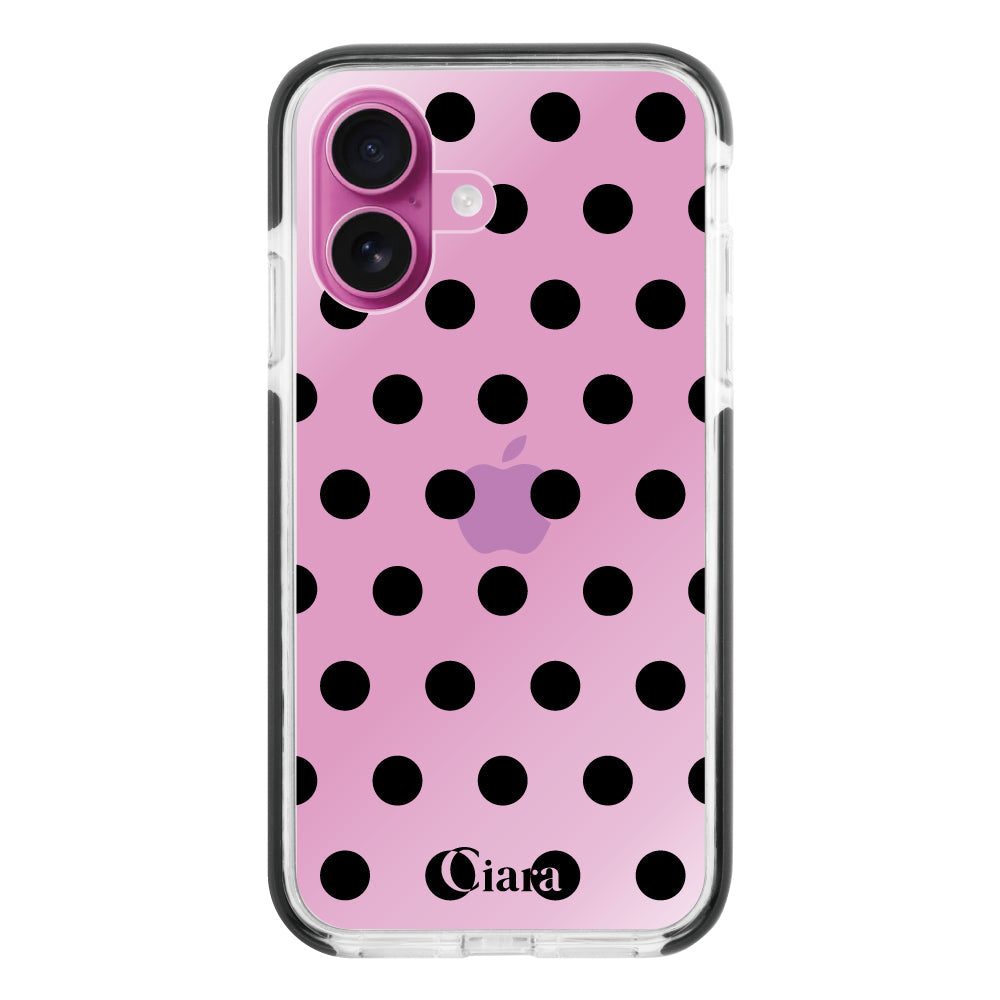 iPhone16Plusケース クッションバンパー 耐衝撃クリアケース ドット ブラック