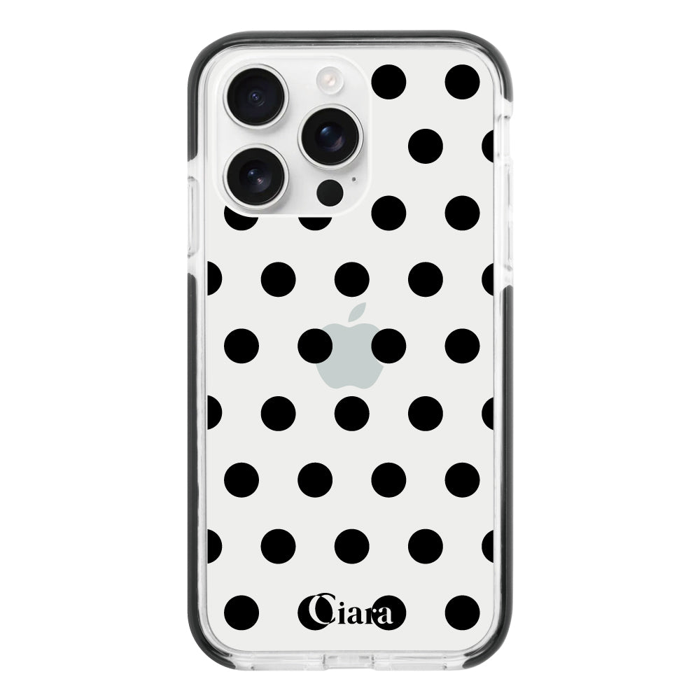 iPhone16ProMaxケース クッションバンパー 耐衝撃クリアケース ドット ブラック