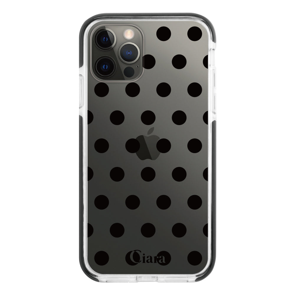 iPhoneX/XS クッションバンパー 耐衝撃クリアケース ドット ブラック