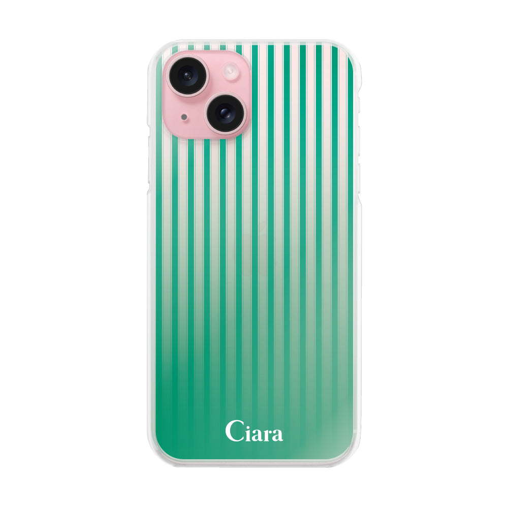 iPhone15 ハイブリッド クリアケース グラデーションストライプ グリーン