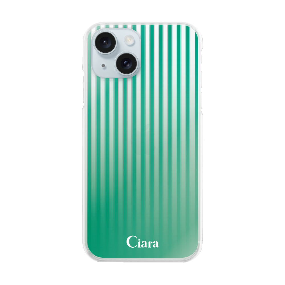 iPhone15Plus ハイブリッド クリアケース グラデーションストライプ グリーン