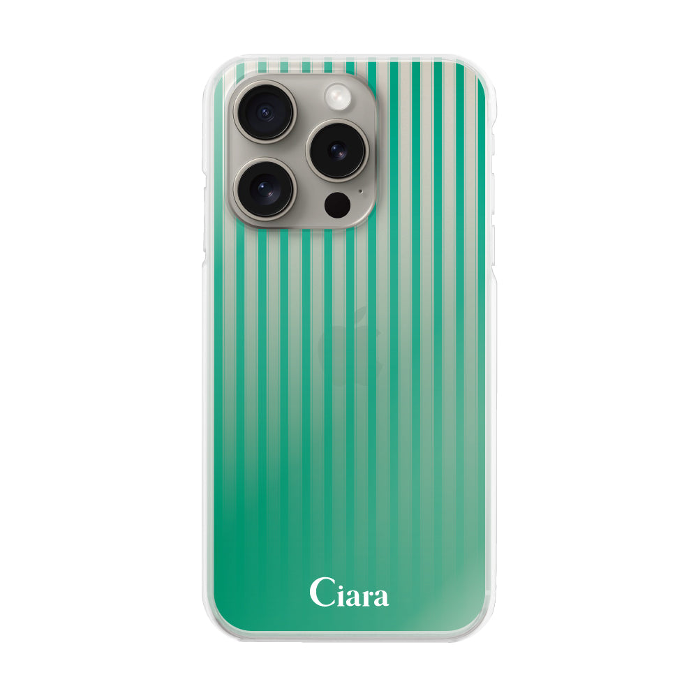 iPhone15Pro ハイブリッド クリアケース グラデーションストライプ グリーン