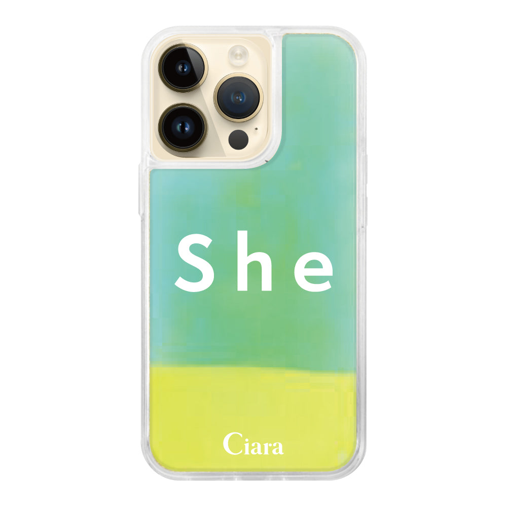 iPhone14Proケース ネオンサンド オイルケース シー イエロー/グリーン