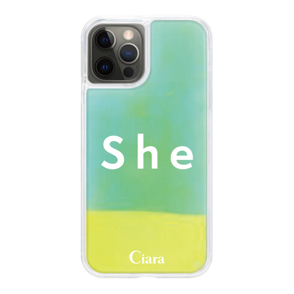 iPhoneX/XSケース ネオンサンド オイルケース シー イエロー/グリーン