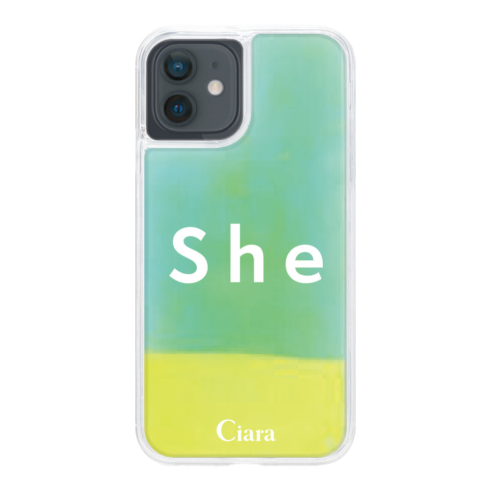 iPhoneXRケース ネオンサンド オイルケース シー イエロー/グリーン