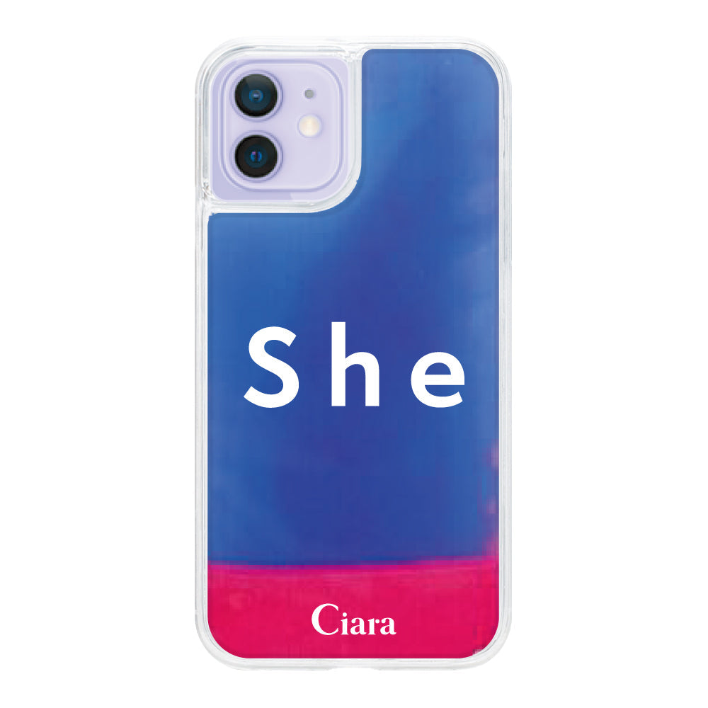 iPhone12/12Proケース ネオンサンド オイルケース シー ピンク/ブルー
