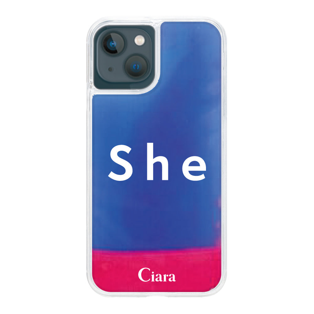 iPhone13miniケース ネオンサンド オイルケース シー ピンク/ブルー