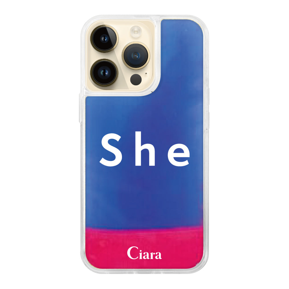 iPhone14Proケース ネオンサンド オイルケース シー ピンク/ブルー