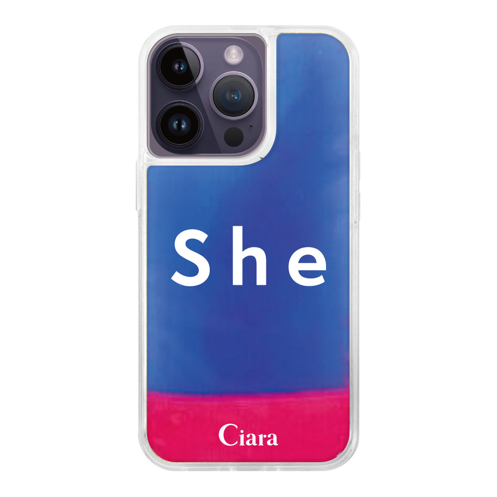 iPhone14ProMaxケース ネオンサンド オイルケース シー ピンク/ブルー