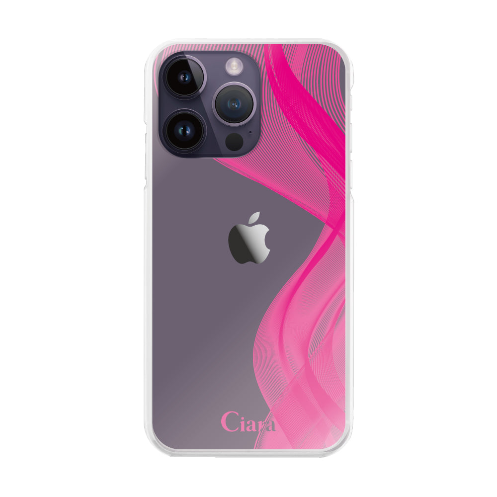iPhone14ProMax ハイブリッド クリアケース シアーリボン ピンク