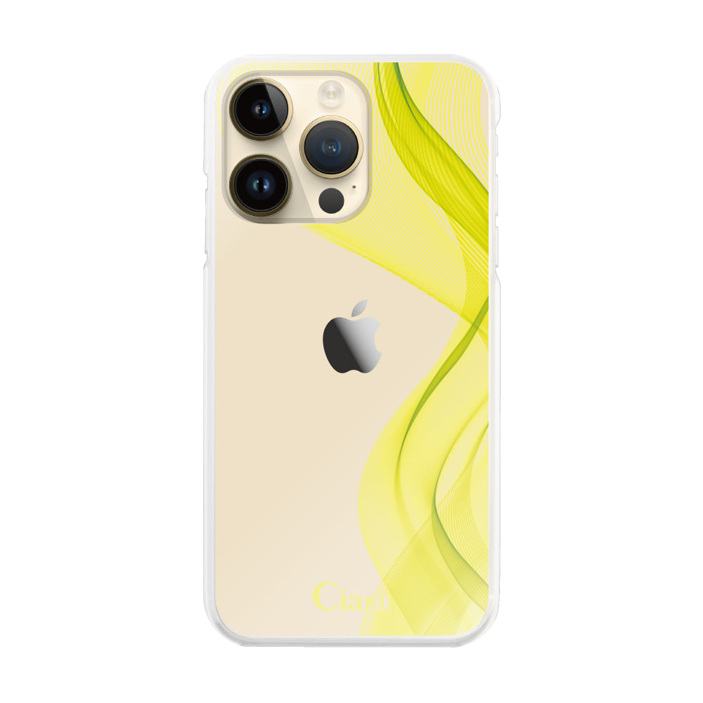 iPhone14Pro ハイブリッド クリアケース シアーリボン イエロー