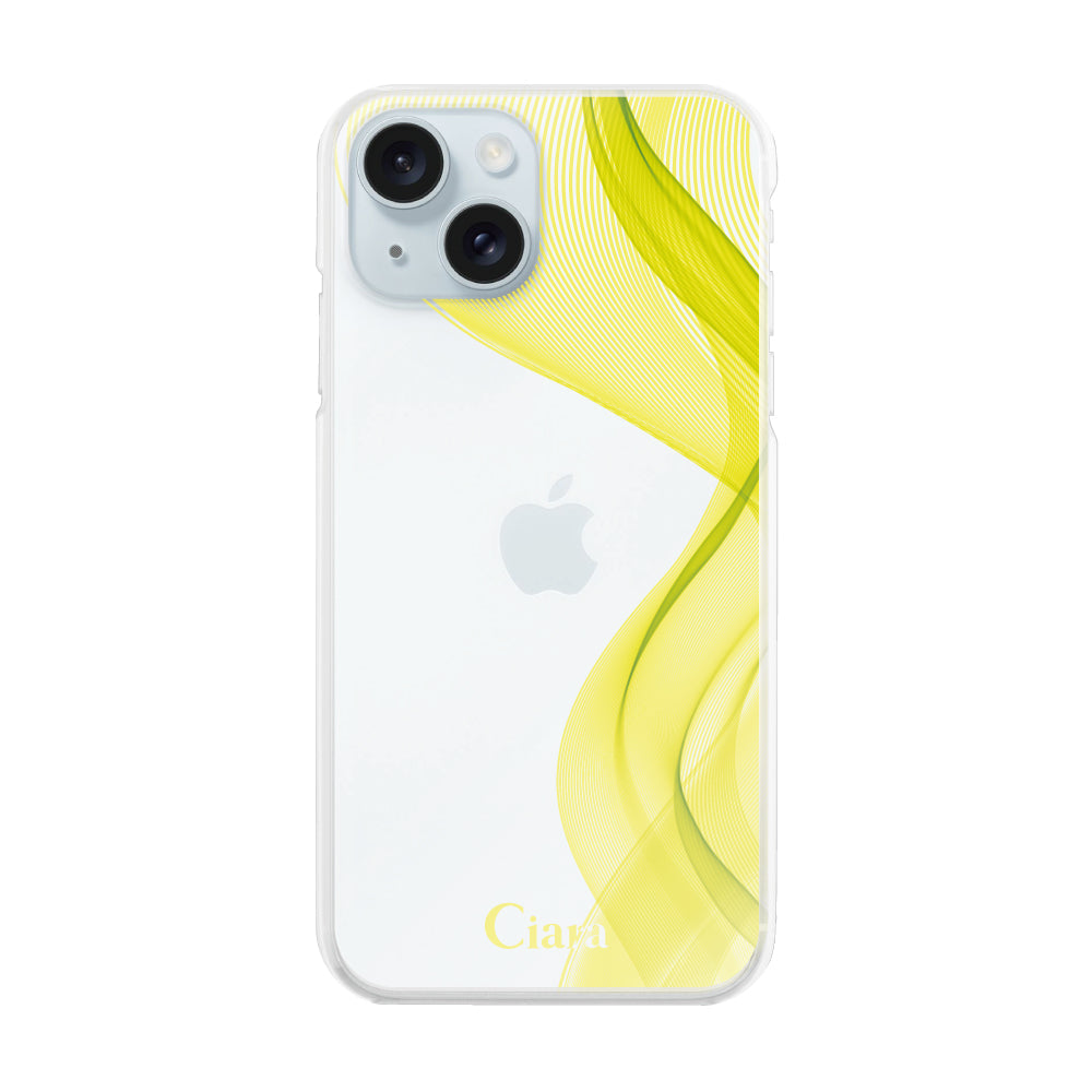 iPhone15Plus ハイブリッド クリアケース シアーリボン イエロー