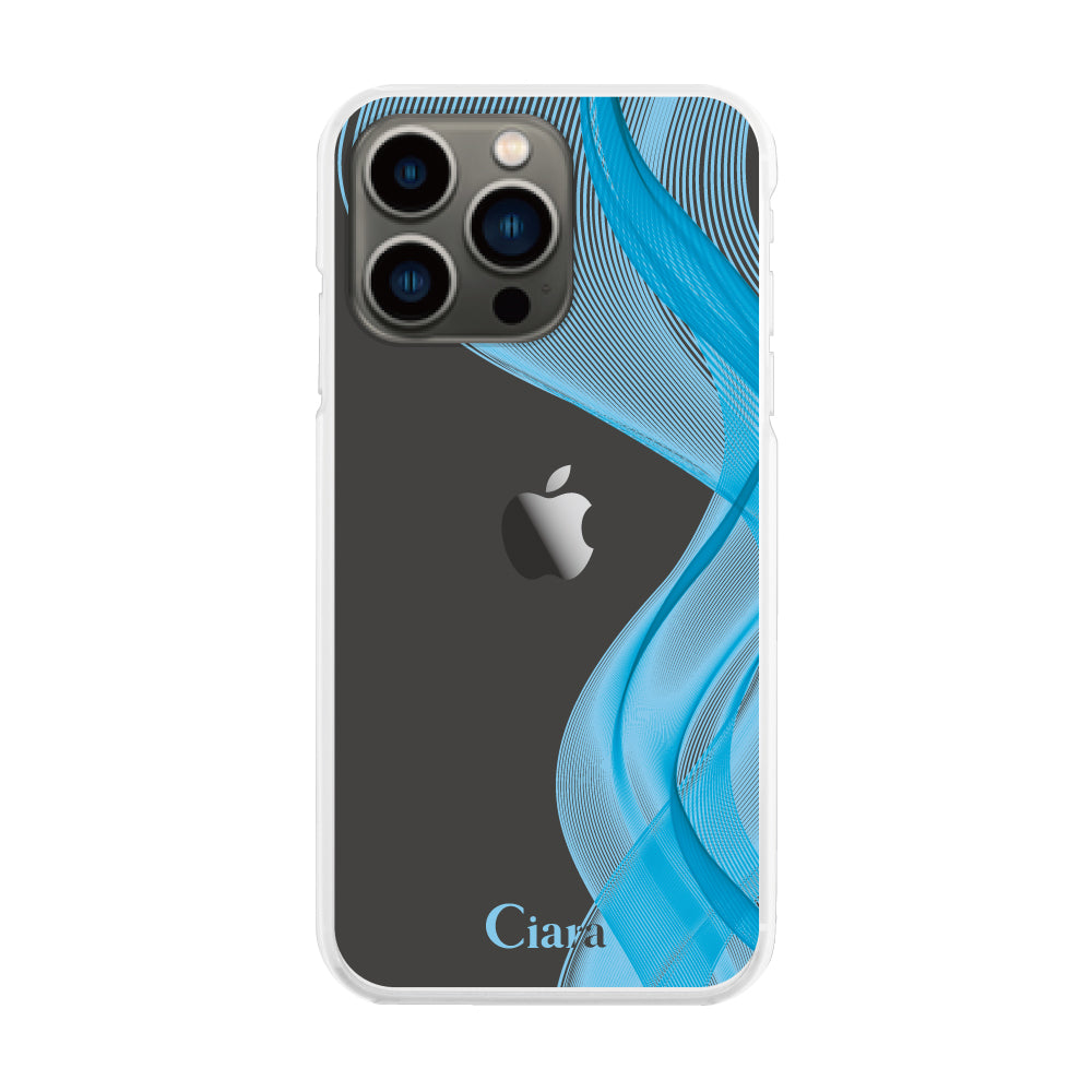iPhone13Pro ハイブリッド クリアケース シアーリボン ブルー
