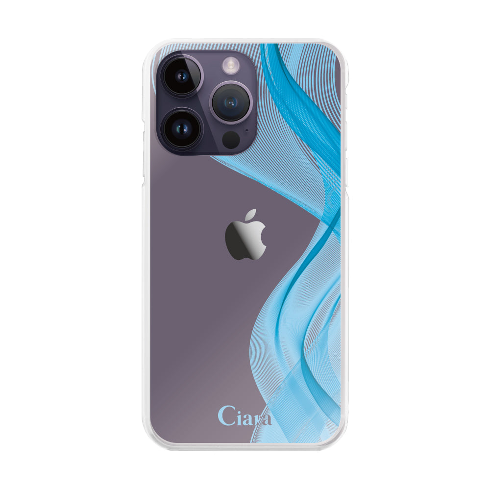 iPhone14ProMax ハイブリッド クリアケース シアーリボン ブルー