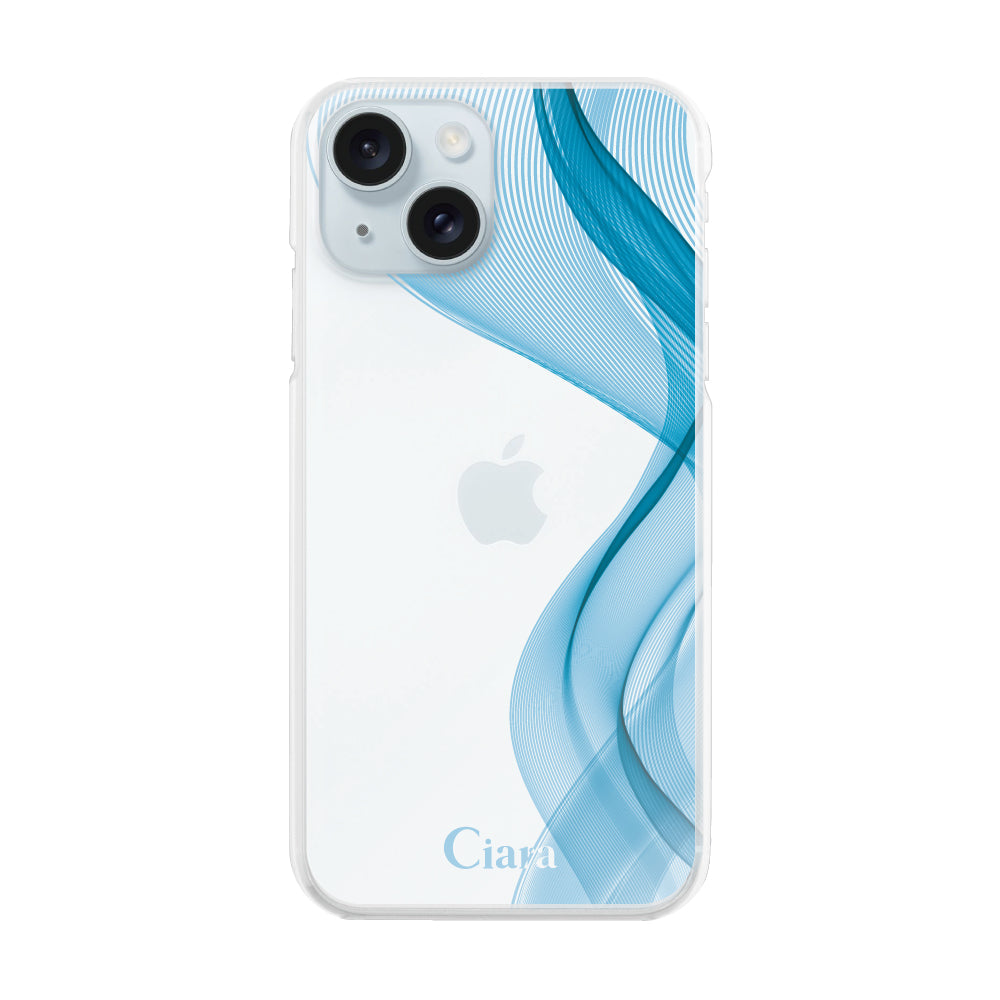 iPhone15Plus ハイブリッド クリアケース シアーリボン ブルー
