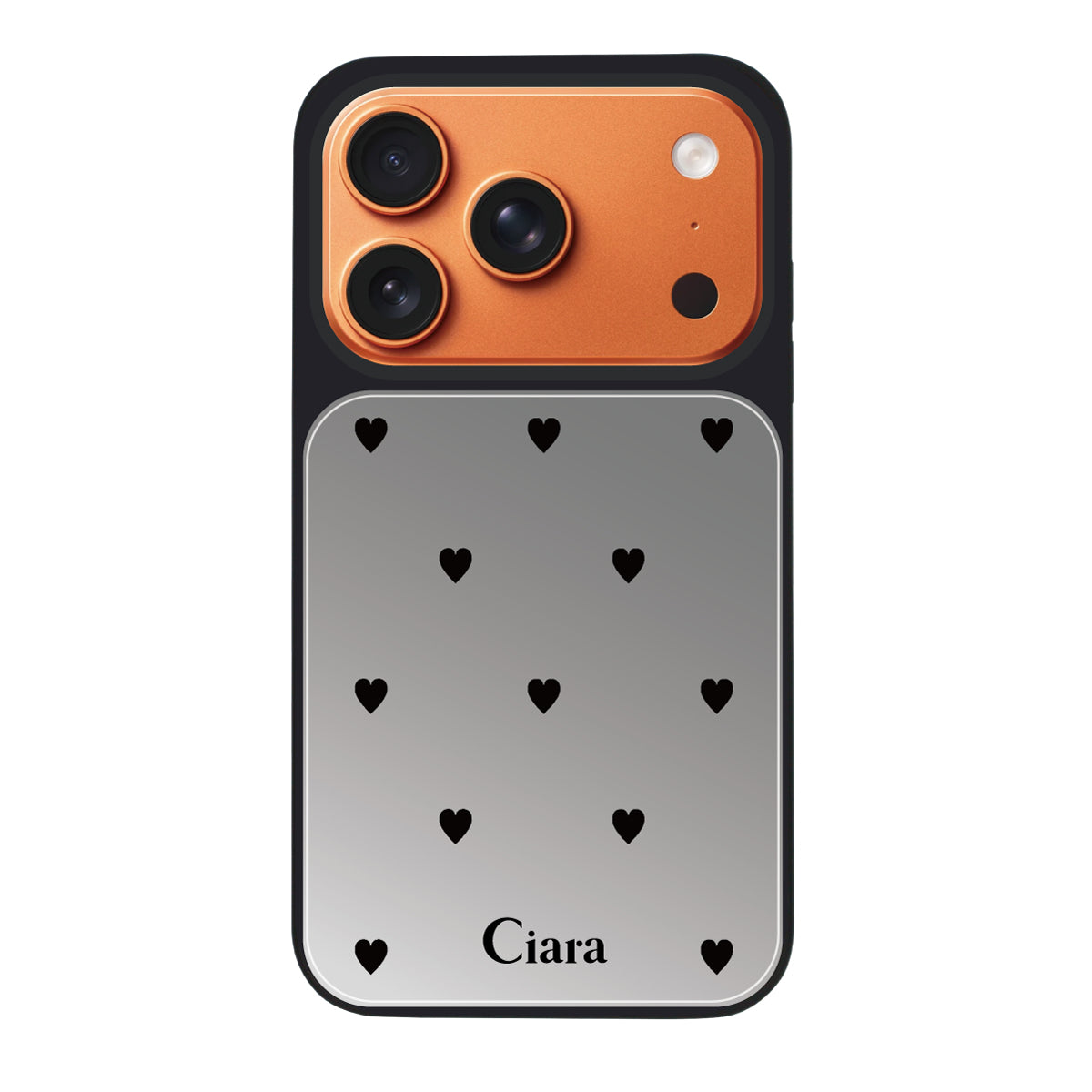 iPhone17ProMax ミラーバンパー ミラー付きケース ニュースウィートブラックハート シルバー