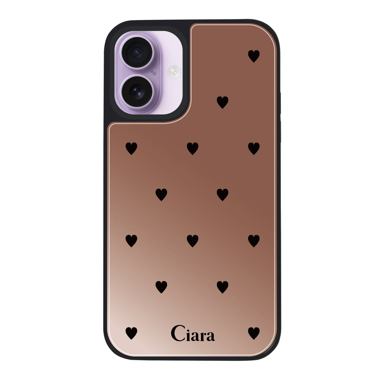 iPhone17 ミラーバンパー ミラー付きケース ニュースウィートブラックハート ピンクゴールド