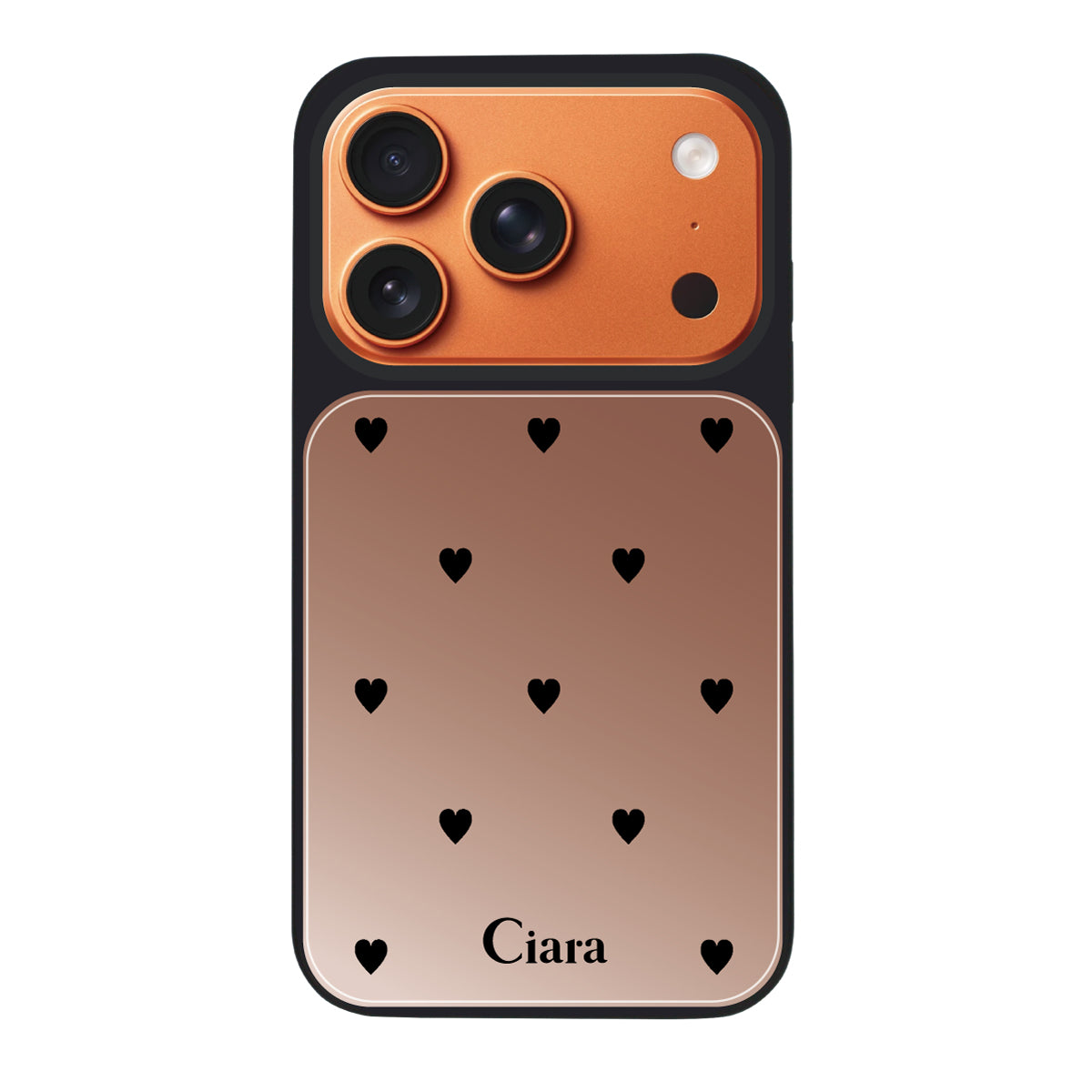 iPhone17ProMax ミラーバンパー ミラー付きケース ニュースウィートブラックハート ピンクゴールド