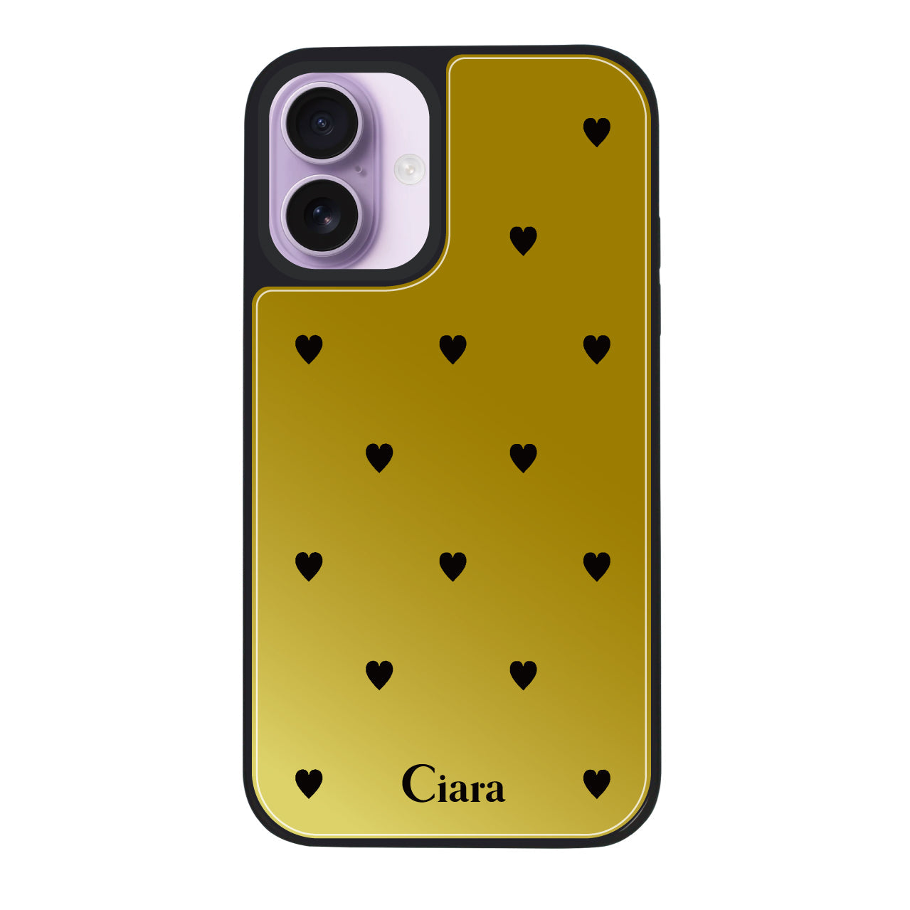 iPhone17 ミラーバンパー ミラー付きケース ニュースウィートブラックハート ゴールド