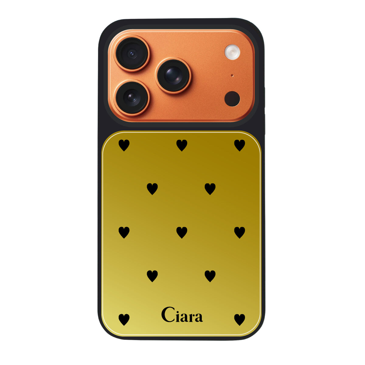 iPhone17ProMax ミラーバンパー ミラー付きケース ニュースウィートブラックハート ゴールド