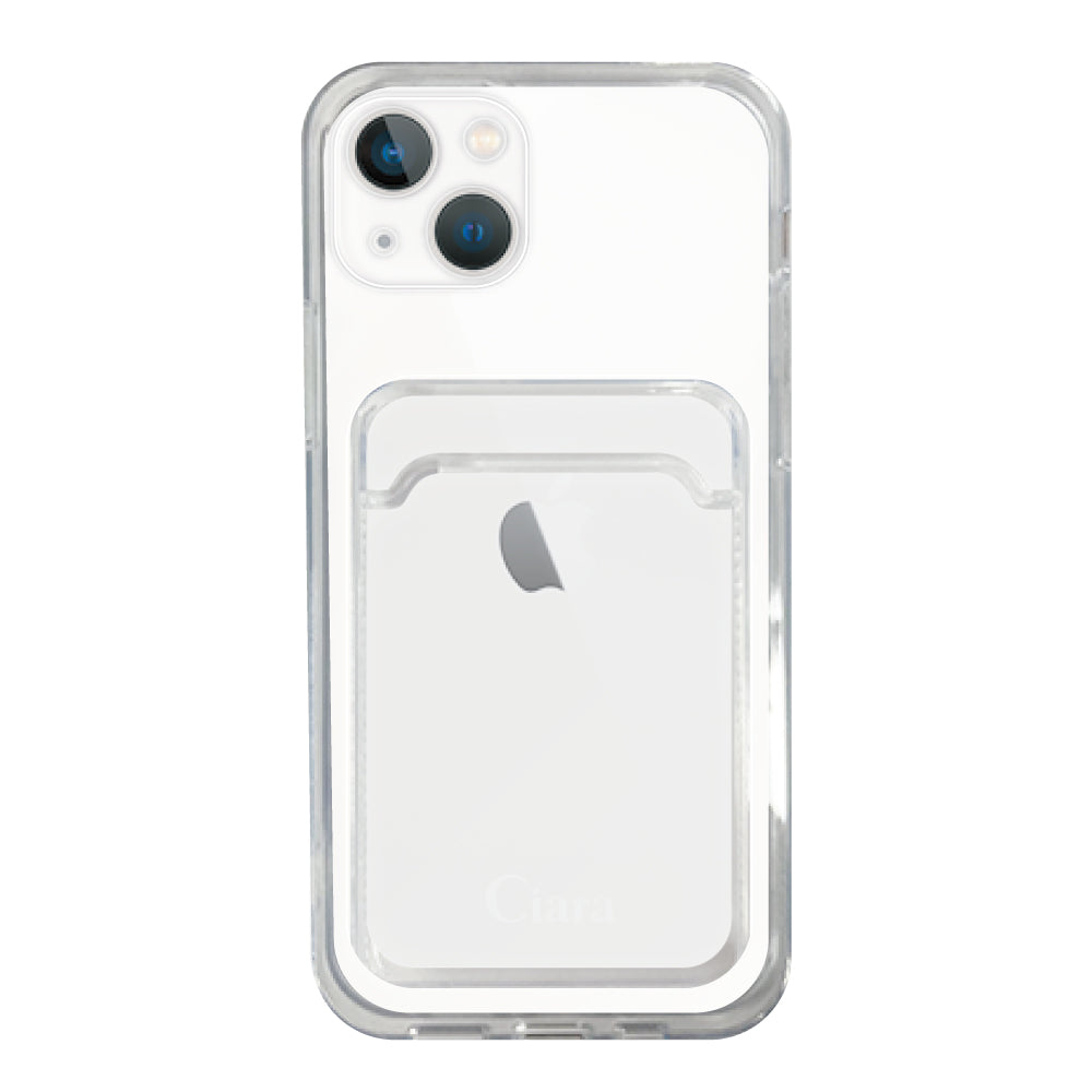 iPhone13mini TPU カード収納クリアケース ロゴ ホワイト