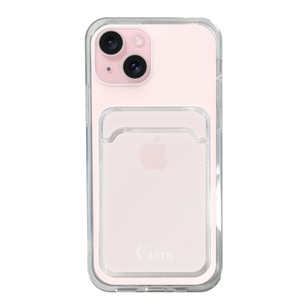 iPhone15ケース TPU カード収納クリアケース ロゴ ホワイト