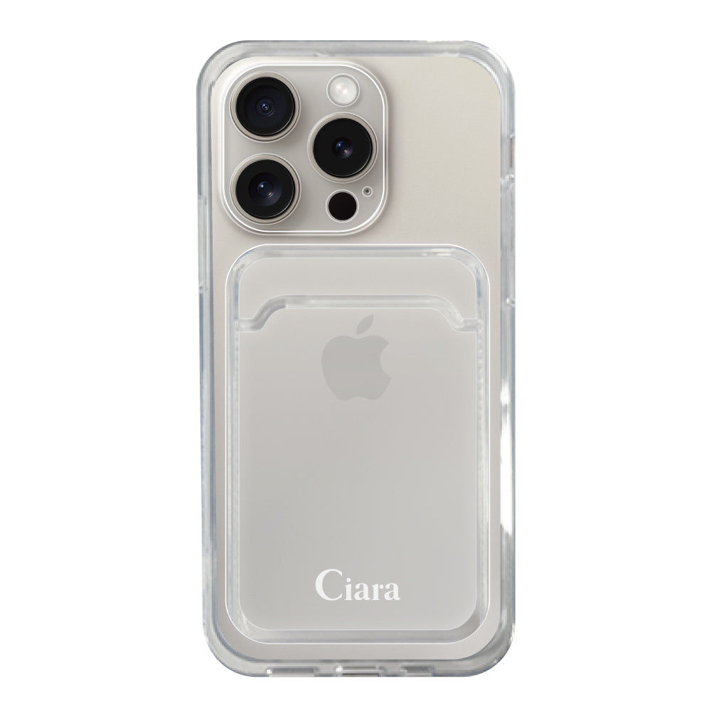 iPhone15Proケース TPU カード収納クリアケース ロゴ ホワイト
