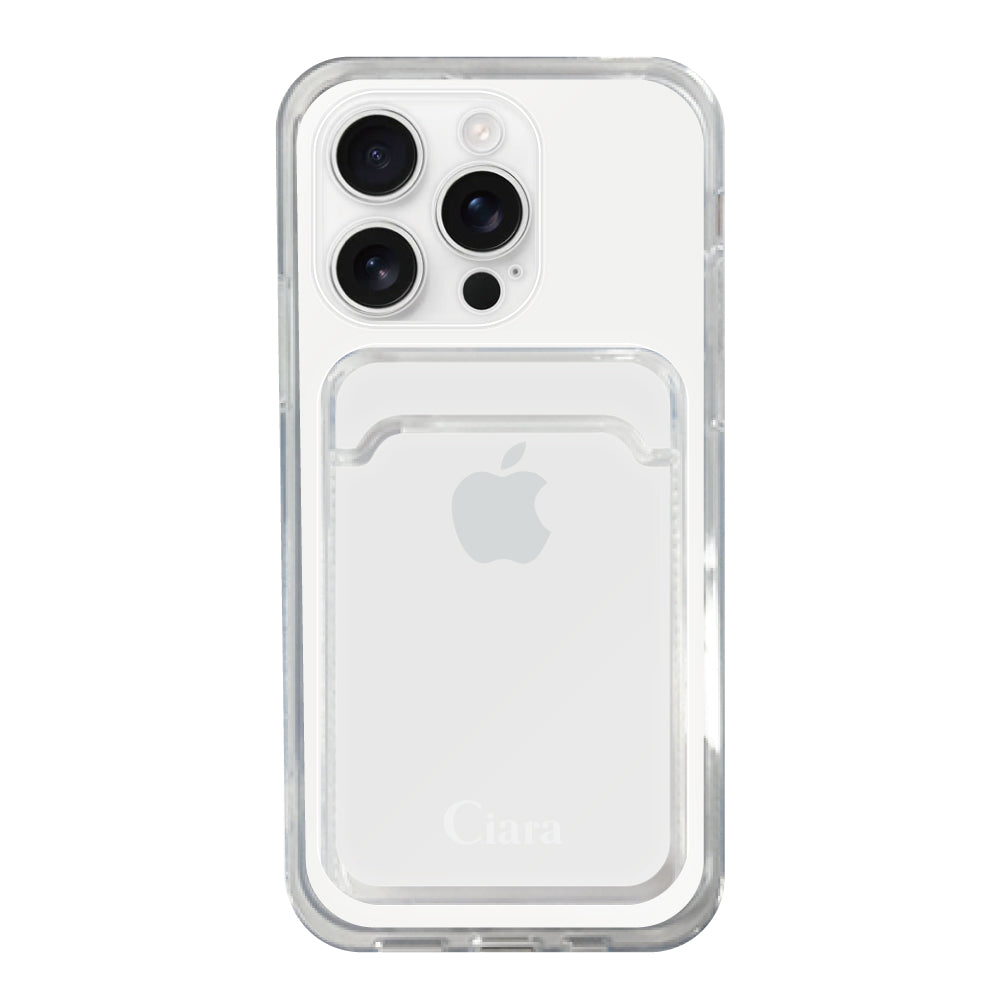 iPhone16ProMaxケース TPU カード収納クリアケース ロゴ ホワイト