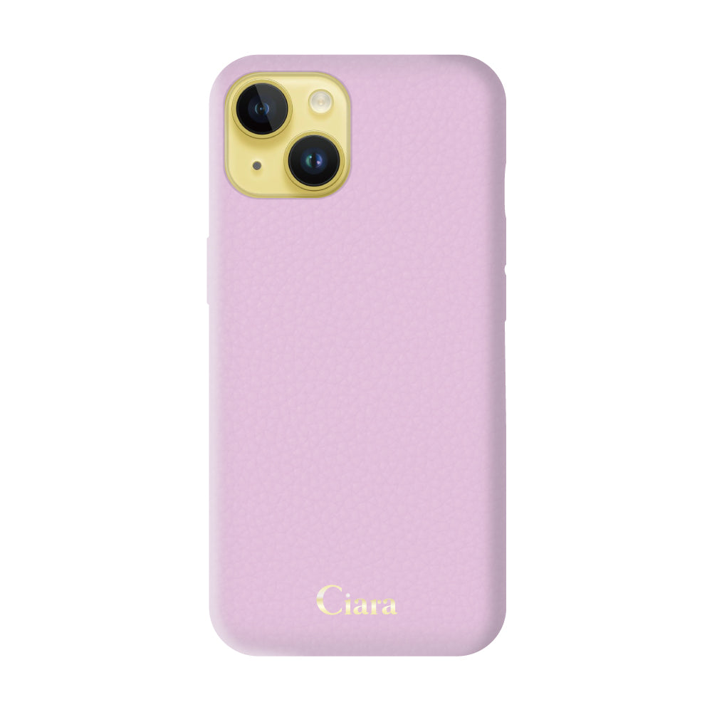 iPhone14Plusケース シュリンクPU レザーケース ロゴ パープル
