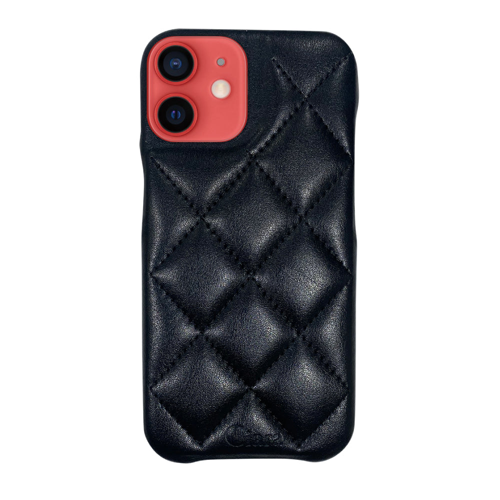 iPhone11 キルティングPU レザーケース ロゴ ブラック