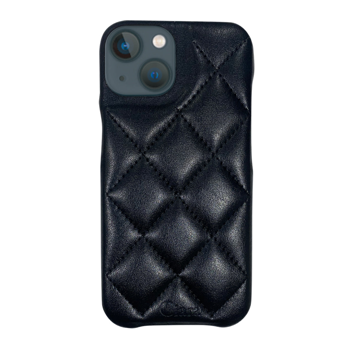 iPhone13mini キルティングPU レザーケース ロゴ ブラック