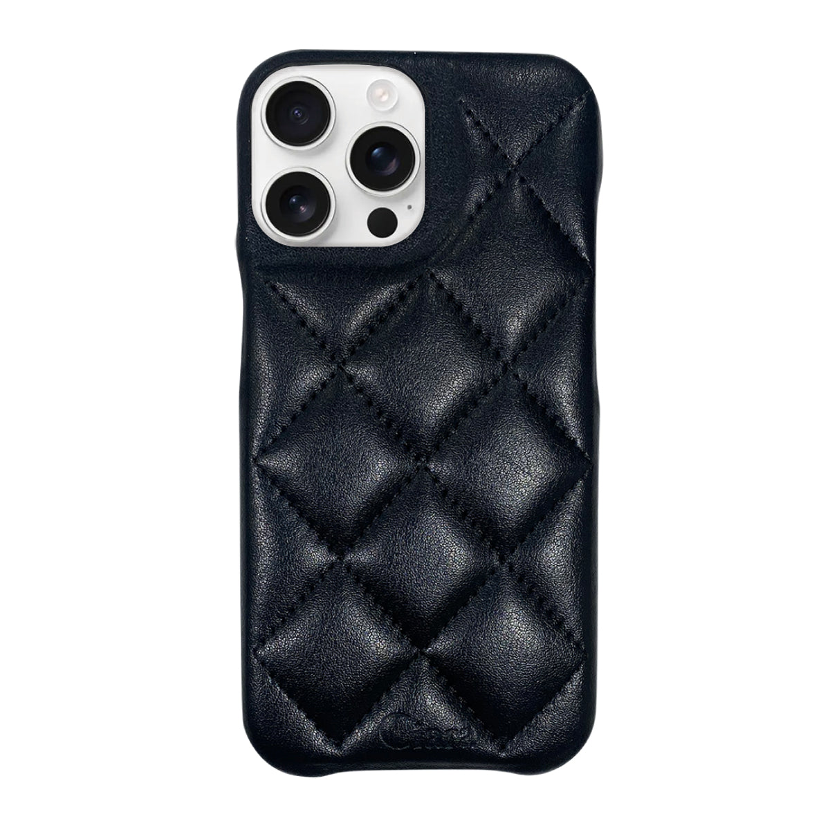 iPhone16ProMax キルティングPU レザーケース ロゴ ブラック