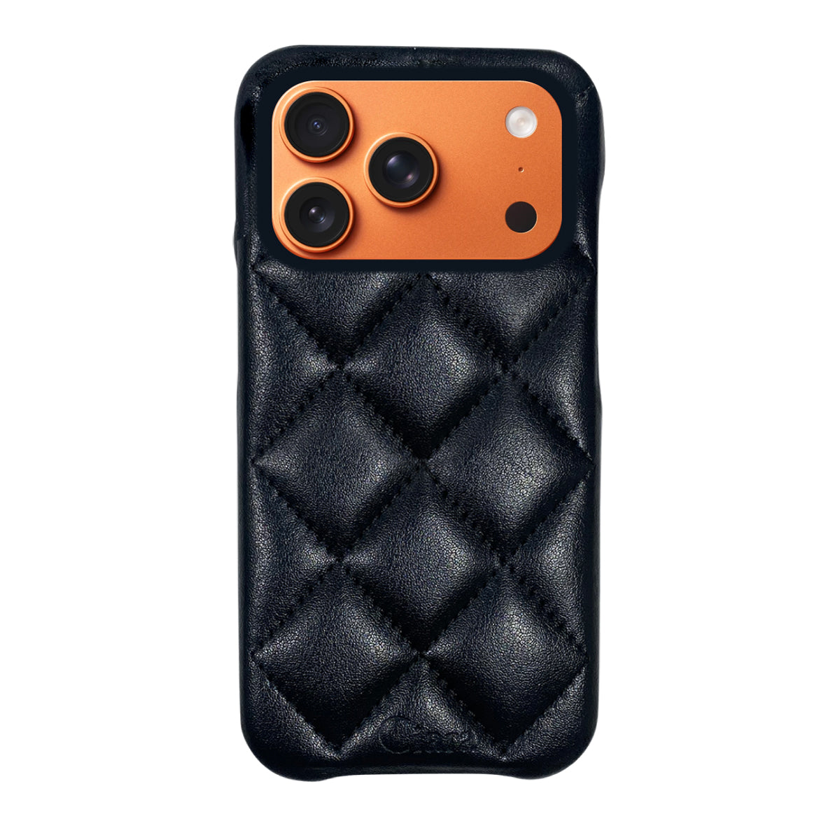 iPhone17ProMax キルティングPU レザーケース ロゴ ブラック
