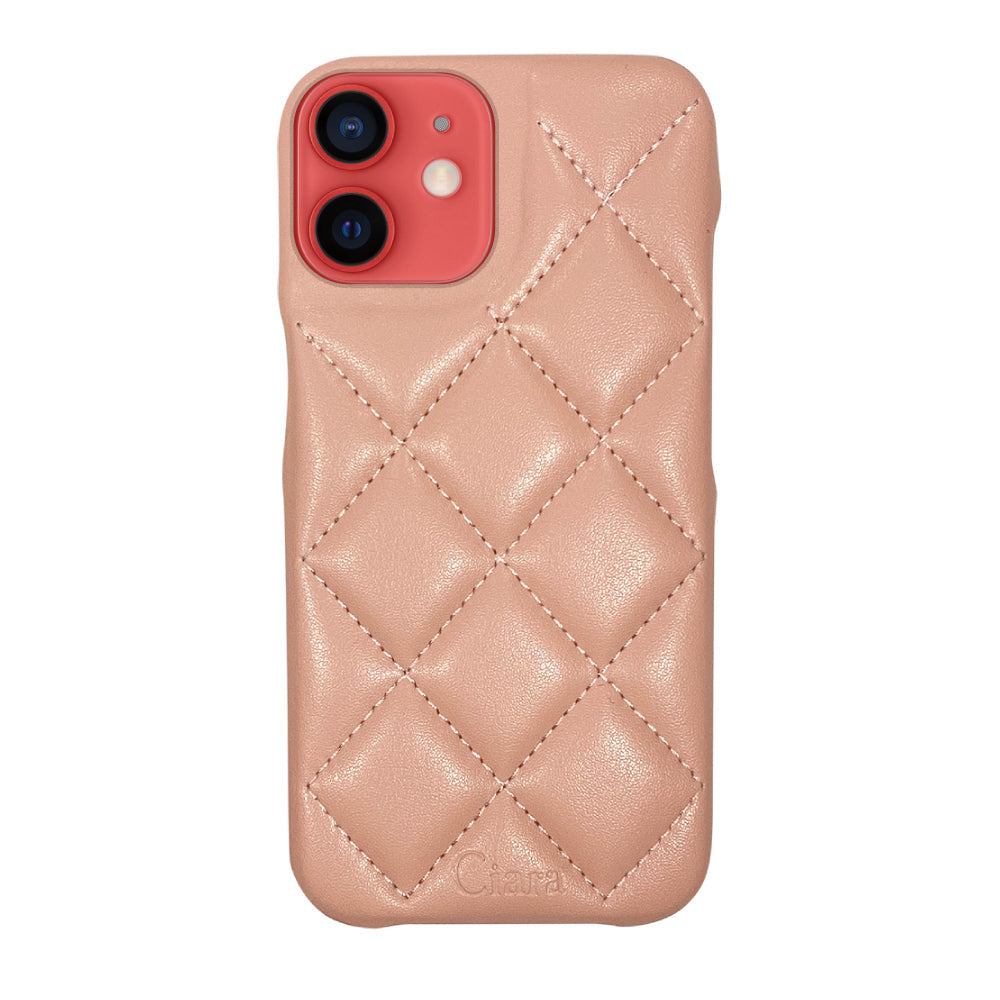 iPhone11 キルティングPU レザーケース ロゴ ピンク
