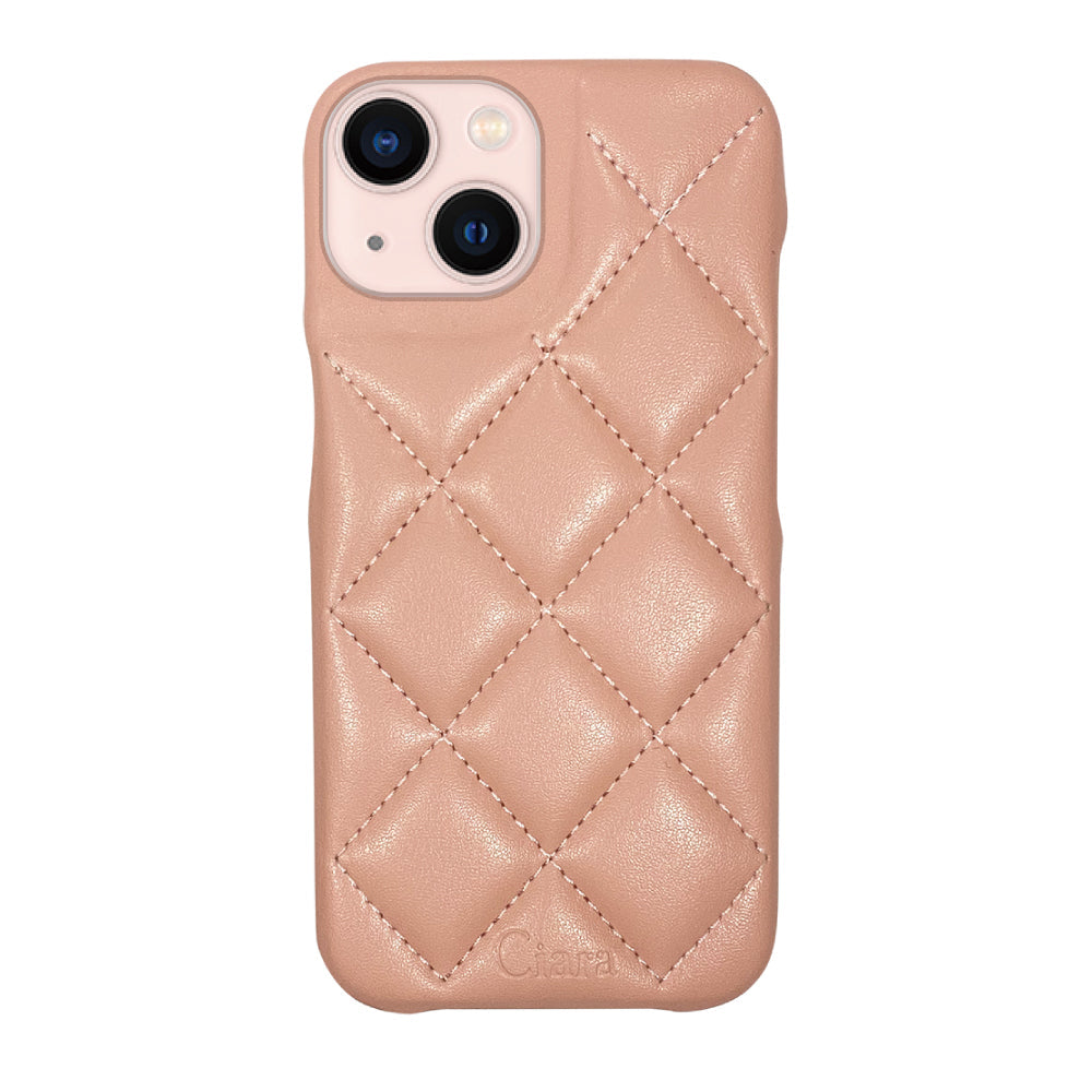 iPhone13 キルティングPU レザーケース ロゴ ピンク