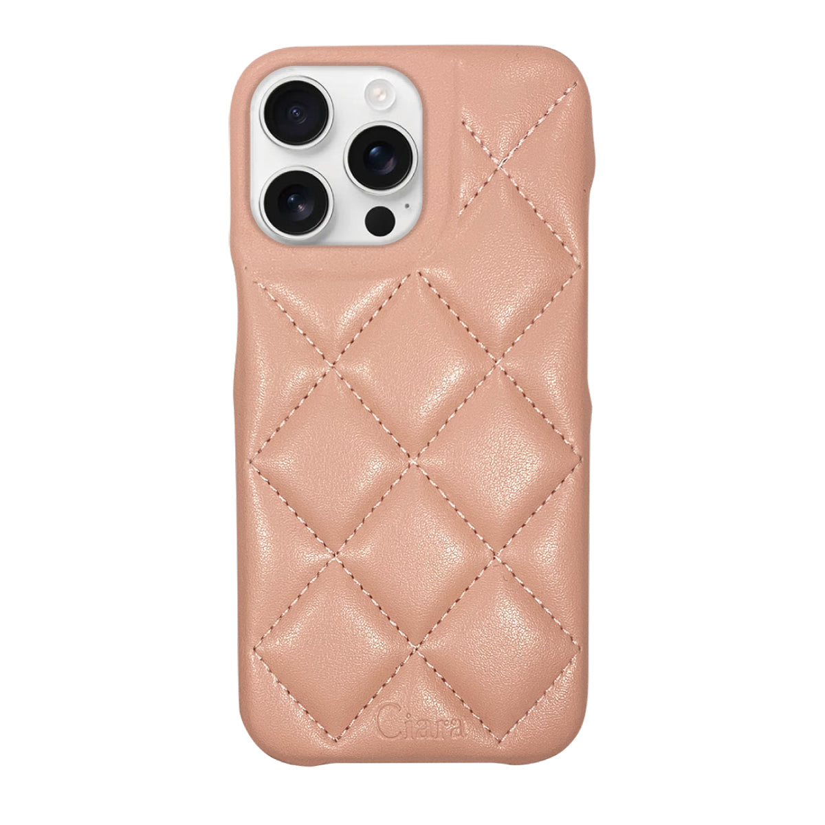 iPhone16ProMax キルティングPU レザーケース ロゴ ピンク