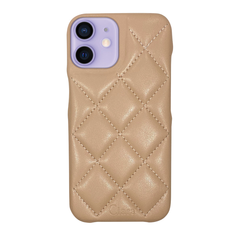 iPhone12/12Pro キルティングPU レザーケース ロゴ ベージュ