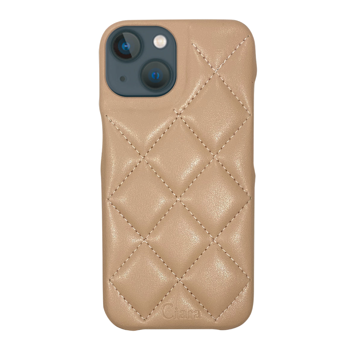 iPhone13mini キルティングPU レザーケース ロゴ ベージュ