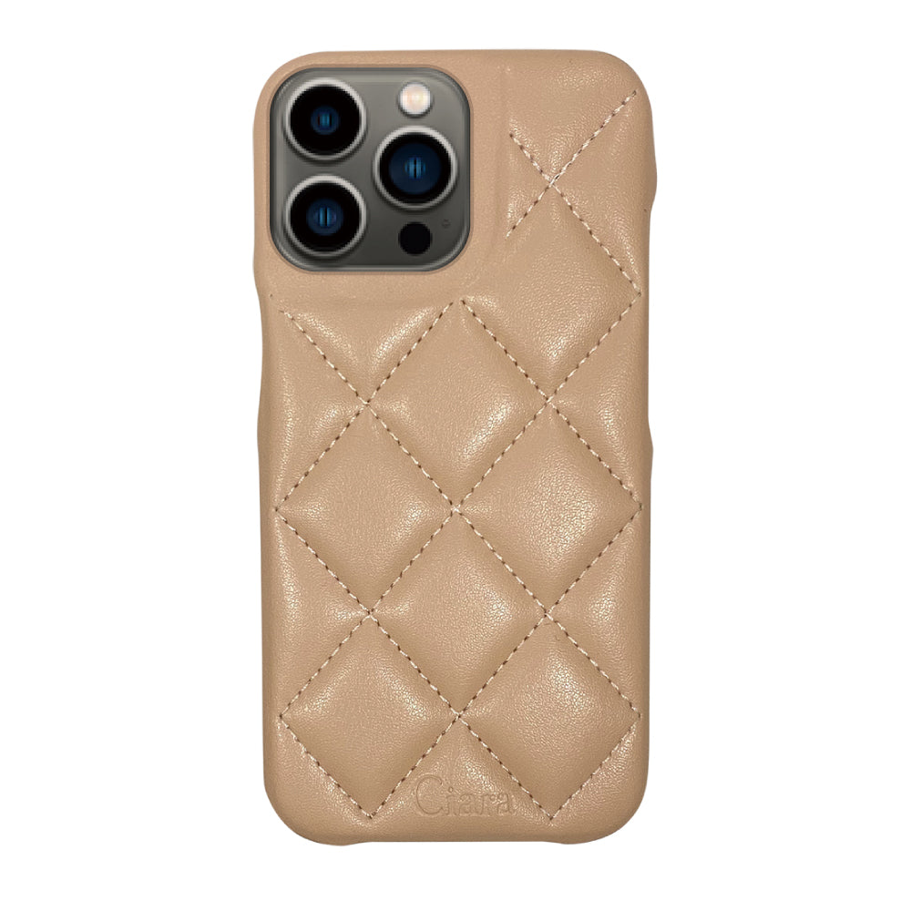 iPhone13Pro キルティングPU レザーケース ロゴ ベージュ