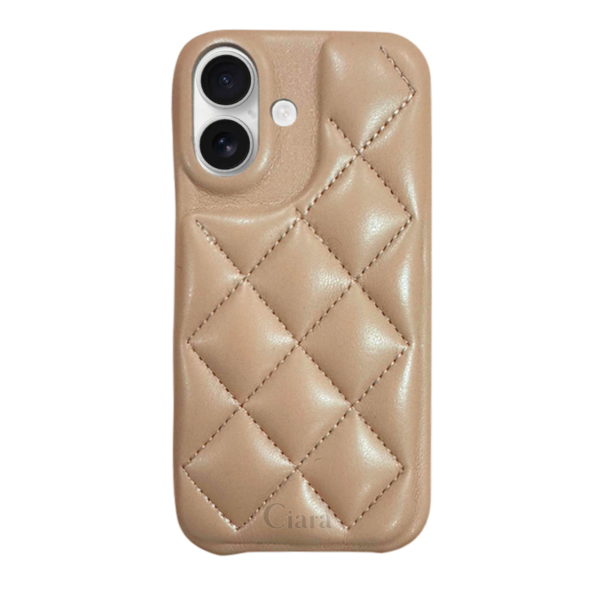 iPhone16 キルティングPU レザーケース ロゴ ベージュ