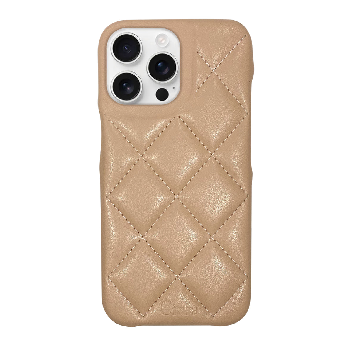 iPhone16ProMax キルティングPU レザーケース ロゴ ベージュ