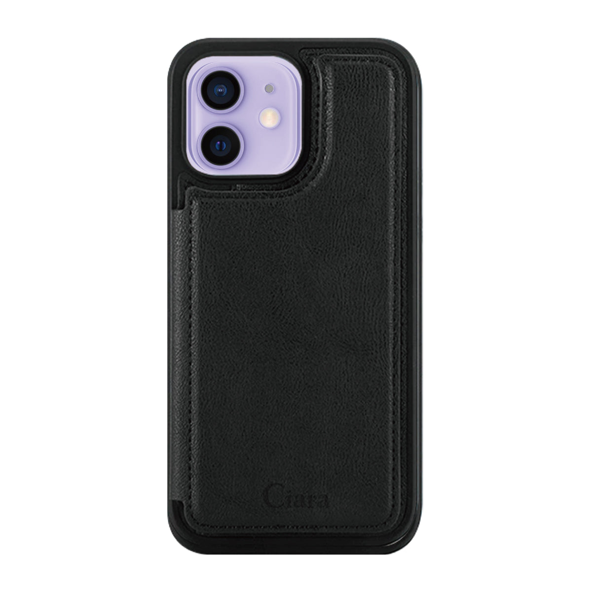 iPhone12/12Pro カード収納付きバックフリップ手帳型 カード収納ケース ロゴ ブラック